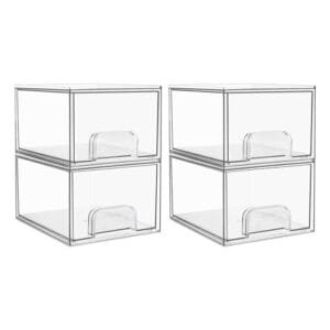 Vtopmart 4 Pack Clear Stackable Storage Drawers, 4.4'' Tall Acrylic Bathroom Makeup Organizer,Plastic Storage Bins For Vanity, Undersink, Kitchen Cabinets, Pantry, Home Organization and Storage